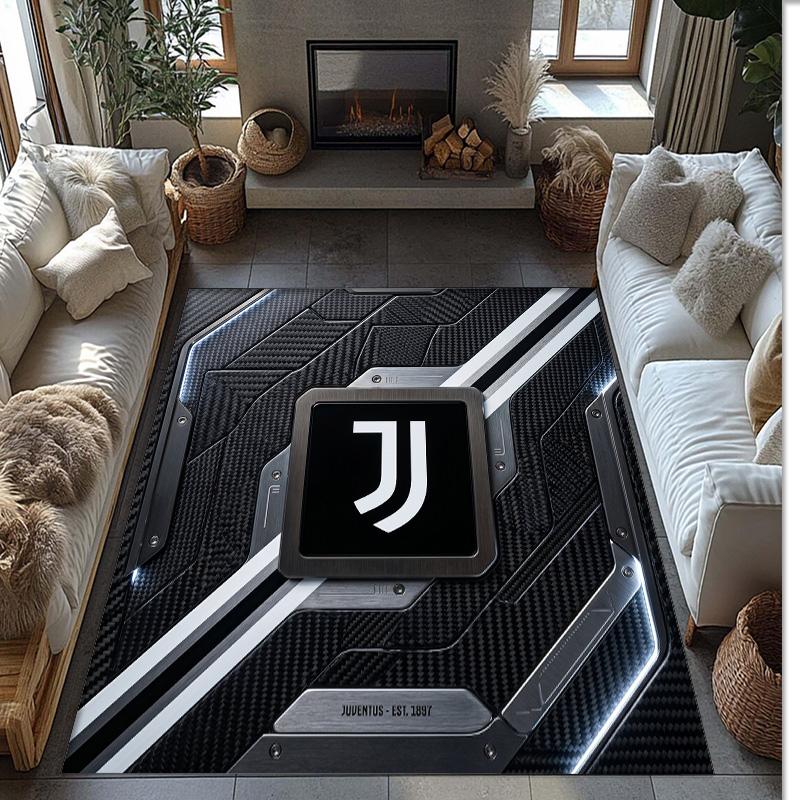 Juventus FC bedruckter Flanell-Teppich rutschfest weicher Polyester-Bodenbelag Indoor-Dekormatte für Schlafzimmer Wohnzimmer Sofa