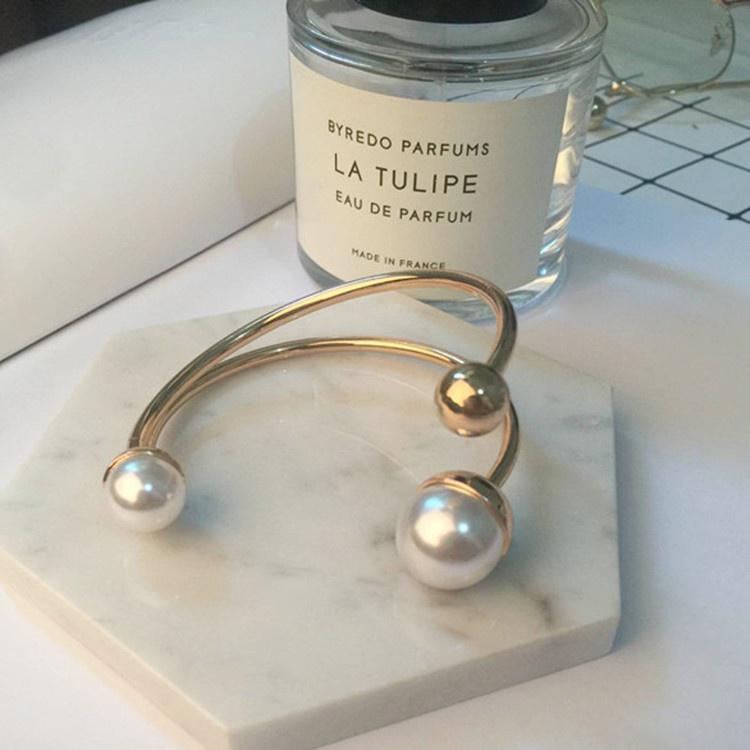 Temperament  Jewelry Wind Punk Wind Metal Size Pearl Opening Bracelet and Ring Set Accessories