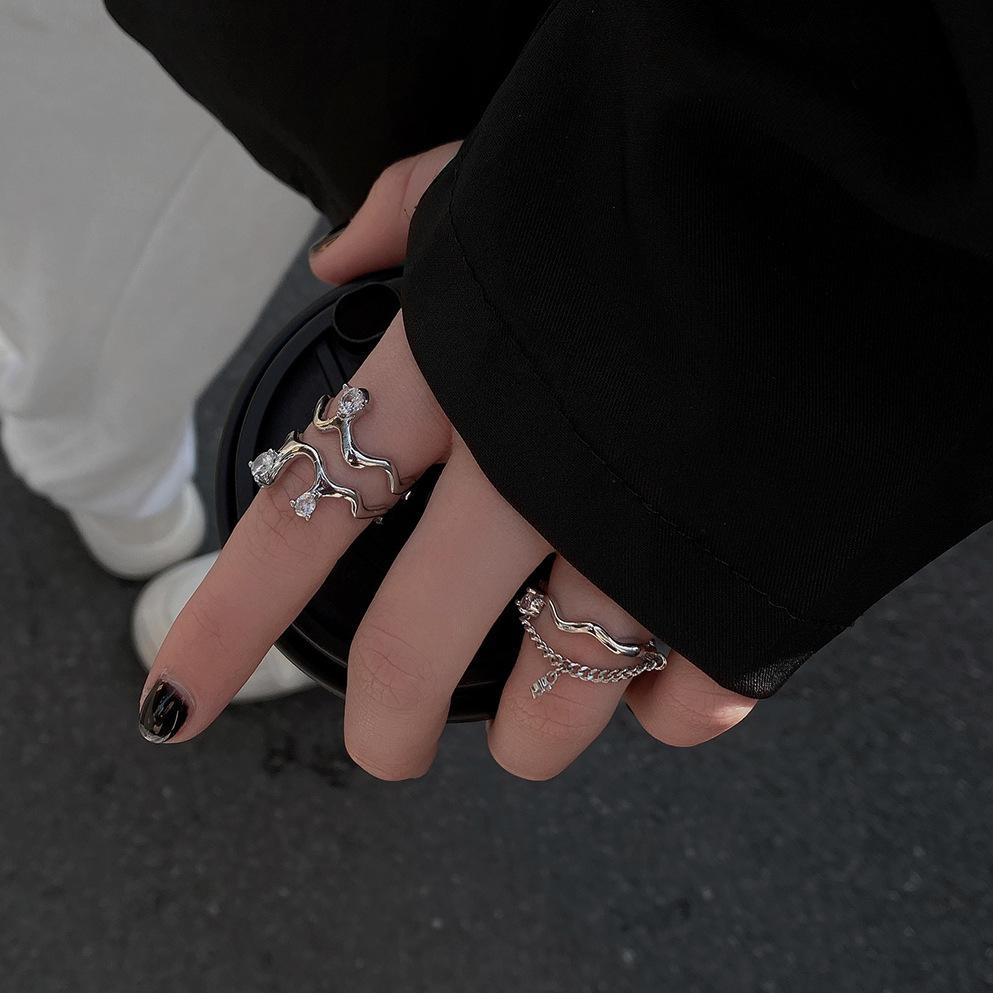 Geometric Korean Style Adjustable Ring With Zircon Inlay For Trendy Women Jewelry