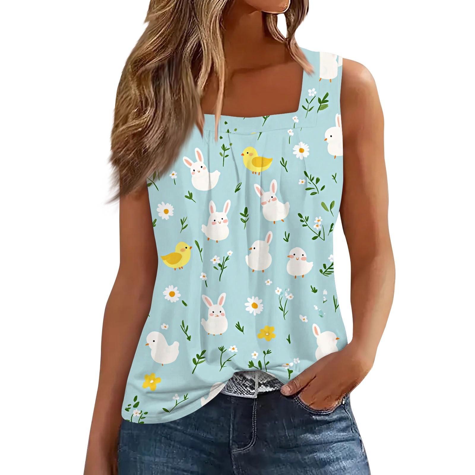 

Женская мода повседневная плиссированная жилетка без рукавов с квадратным воротником и принтом летняя футболка S