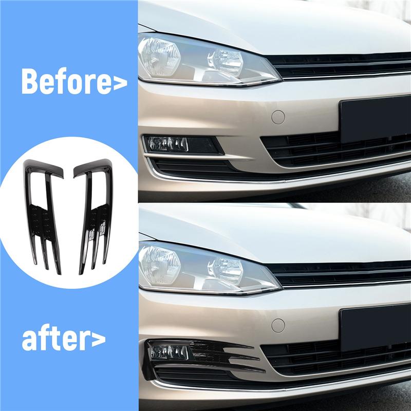 Powerful For Golf 7 MK7 2013-2017 Gloss Black Car Bumper Fog Light Grille Cover Trim