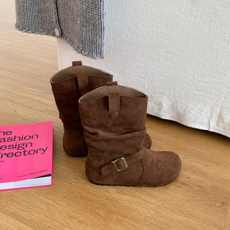 Martin Boots Women's 2025 New Autumn Mid-tube Stacking Boots Inner Height-increasing Short Boots Thick-soled and Lightweight Western Boots Women's