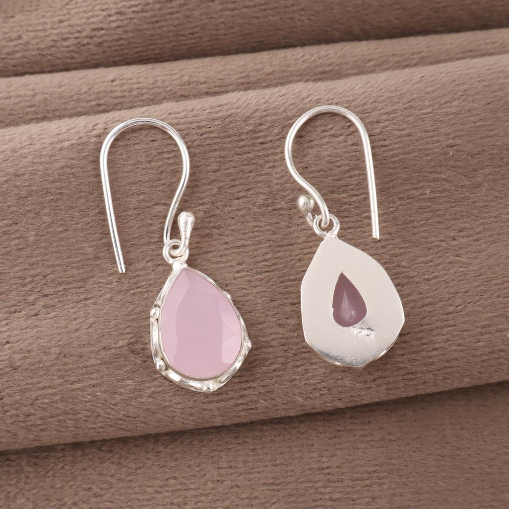 Rose Chalcedony Jewelry, 925 Solid Sterling Silver Earrings, Handmade Gemstone Jewelry Earrings For Memorial Day