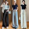 2026 Spring Maternity White Ice Silk Wide-Leg Pants: Summer Thin Color Block Straight Casual with Tie
