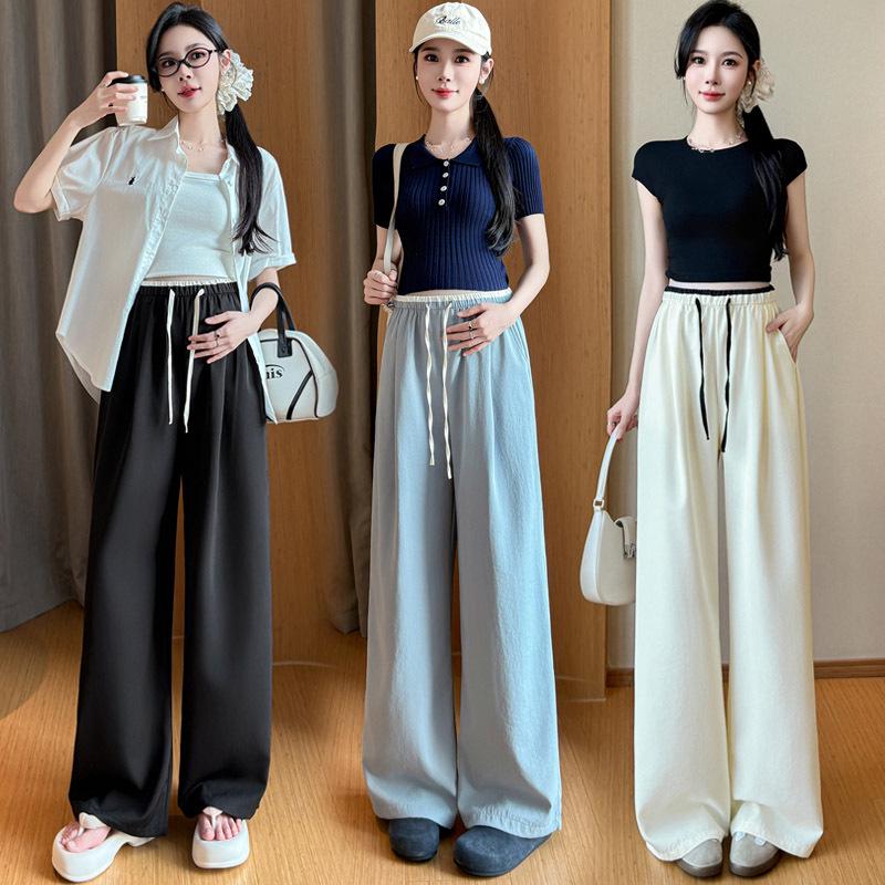 2026 Spring Maternity Collection: Thin Ice Silk Wide-Leg Adjustable Drawstring Pants 2XL