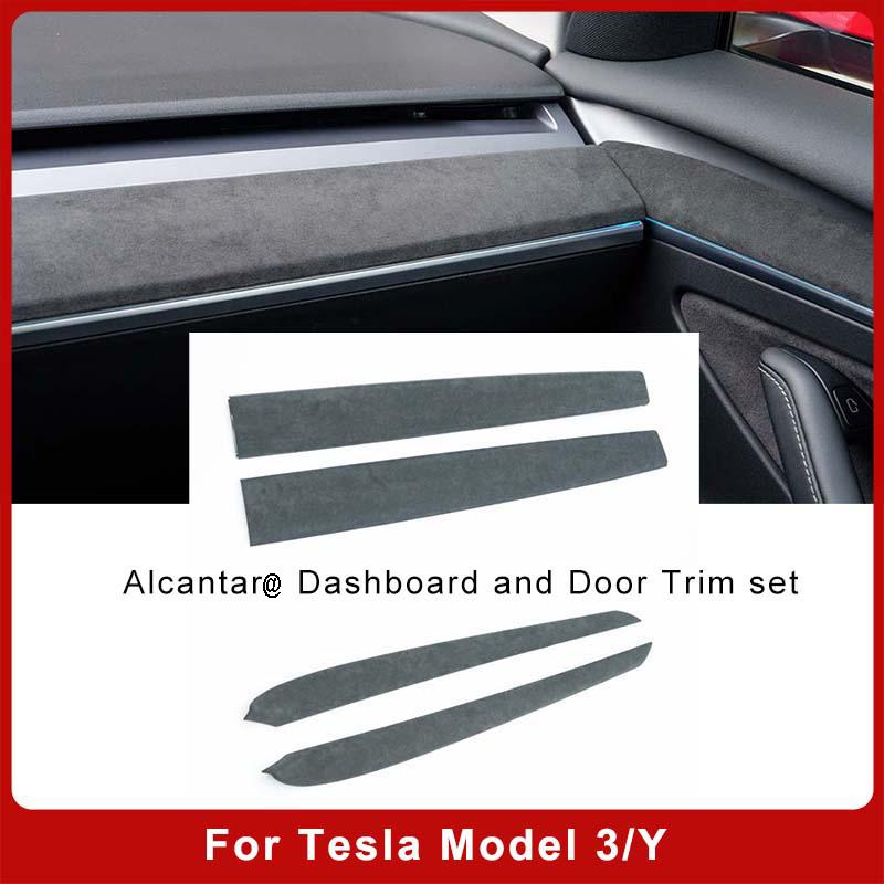 For Tesla Model 3 Model Y 2020-2024 Alcantara Material Suede Made Dashboard Cover Door Trim Car Interior Decoration Accessor HJ0
