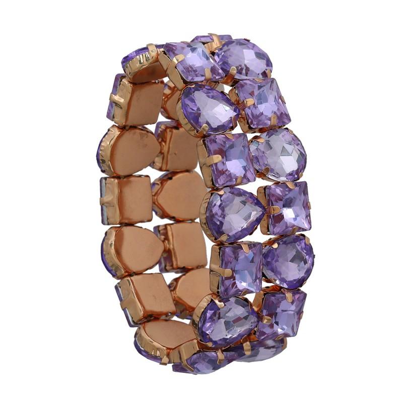 Womens Stretchable Double-Layer Crystal Rhinestone Bracelet Geometric Design Hip Hop Style Alloy Jewelry
