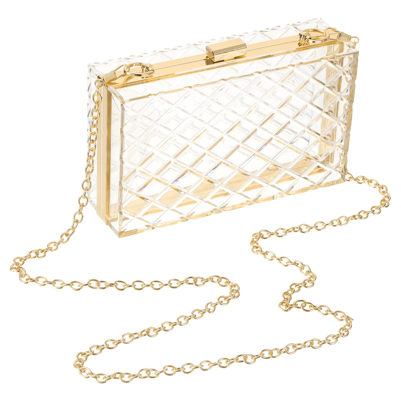

uxcell Women s Clear Acrylic Clutch Bag with Diamond Check Pattern, Transparent Crossbody Handbag with Detachable Chain, for Travel and Office Use,
