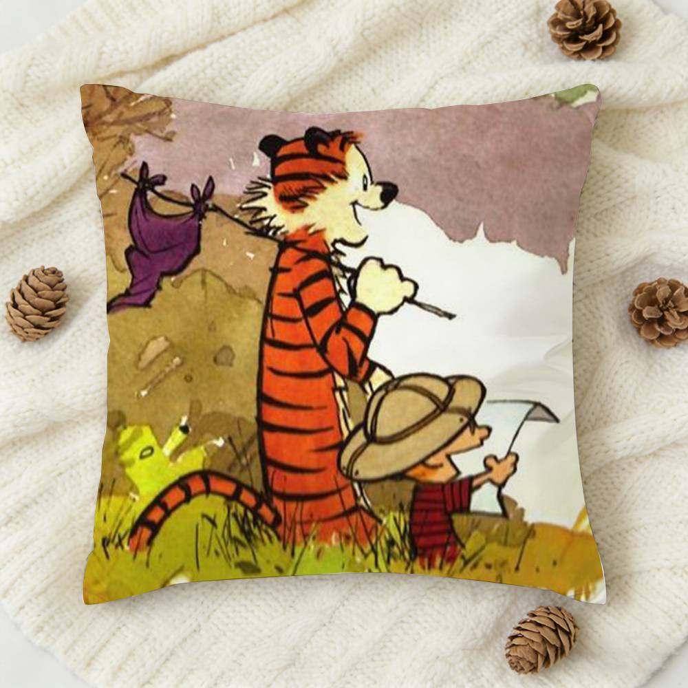 CCalvin and Hobbes Doublesided Printed Square Decorative Cushion Cover for Sofa Living Room Home Decor