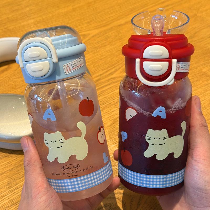 New Girls Cute Cartoon Straw Cup: Portable, Double-Walled Plastic for Kids красный