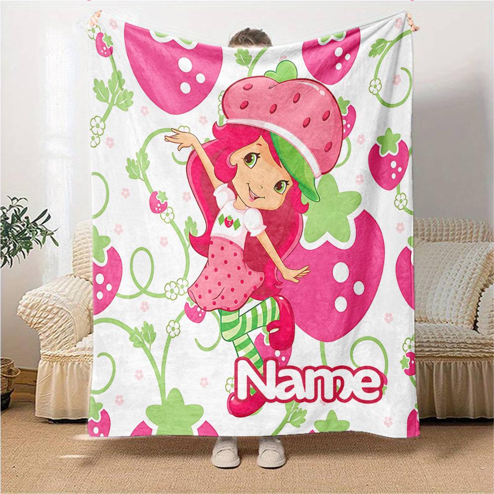 Custom Name Strawberry Shortcake'S Sweet World Party Blanket For Couch Bed Plush Cozy Fuzzy Blanket Super Soft Warm Blankets For Fall And Winter 09162