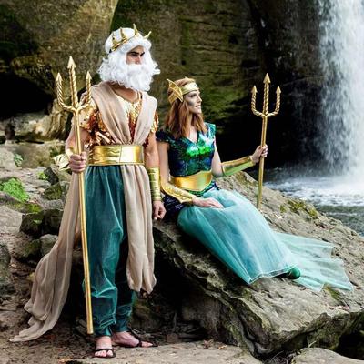 Fantasia de Halloween Faraó Rainha Netuno para Homens e Mulheres Adultos - Traje de Performance para Role-Playing