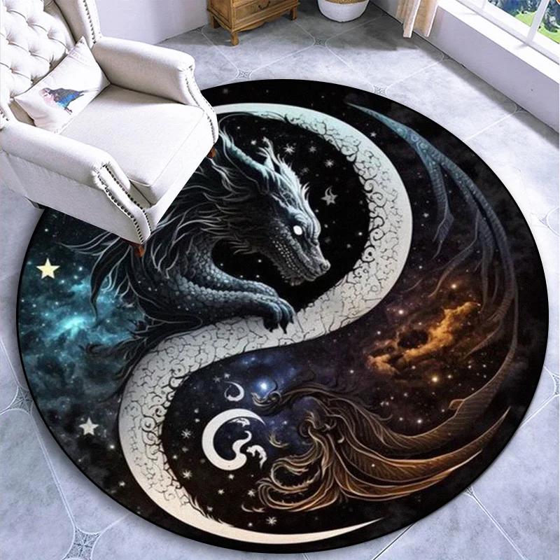 Luxury Sakura Goldfish Dragon Lion Cat Tree Design Carpet Mat Round Machine Washable Rug for Living Room Rugs for Bedroom