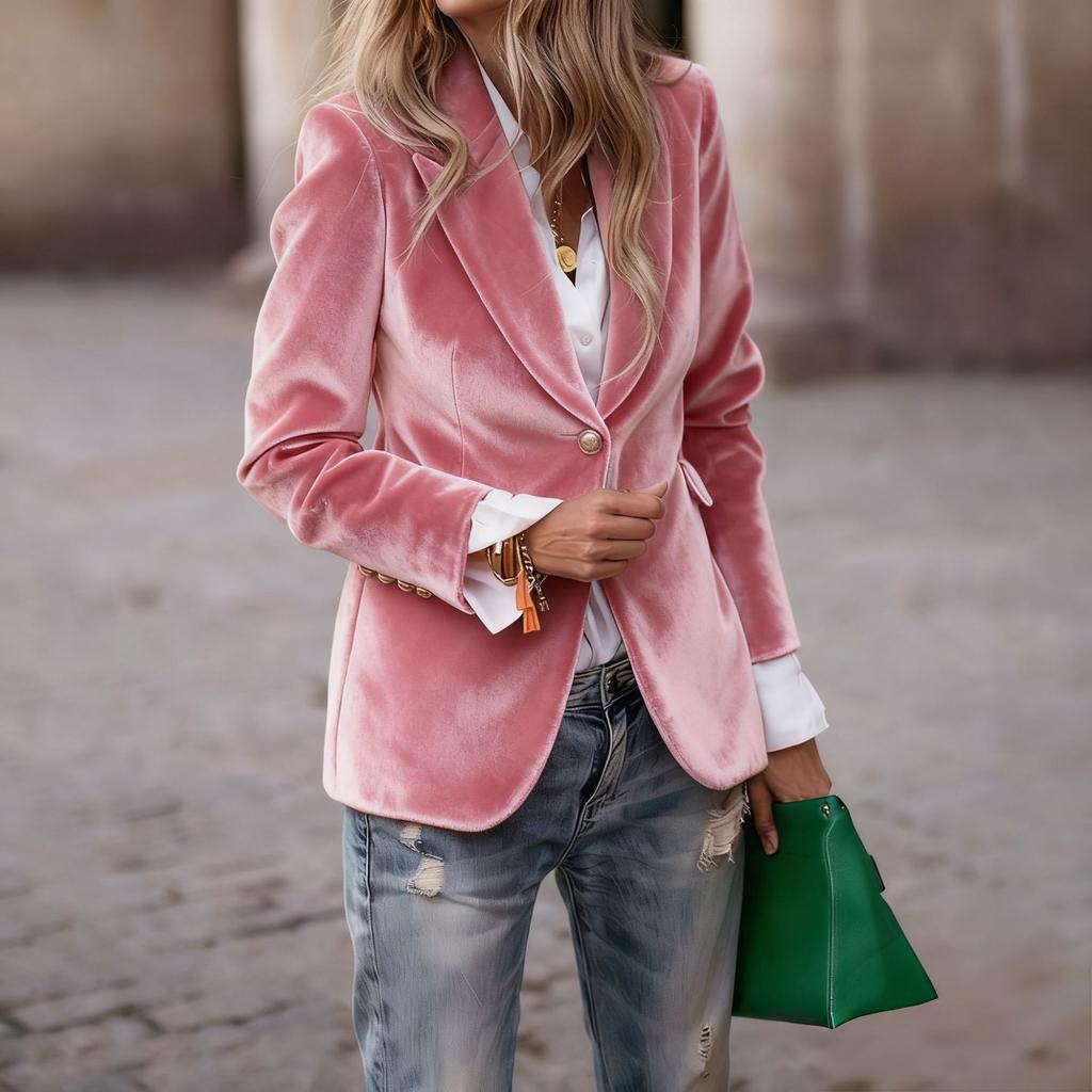Giacca Blazer in Velluto da Donna, 4 Colori, Design Senza Tasche, Vestibilità Slim