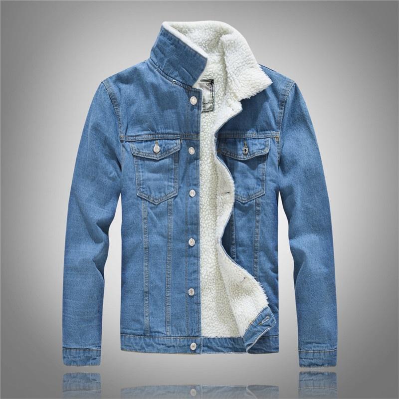 Men's Winter Plus Size Light Color Lamb Wool Denim Coat Slim Fit Thickened Fleece Jacket Warm Outerwear