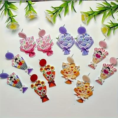 Roses Spring Earrings Mother's Day Creative Personality Sweet Bouquet Roses for Mom