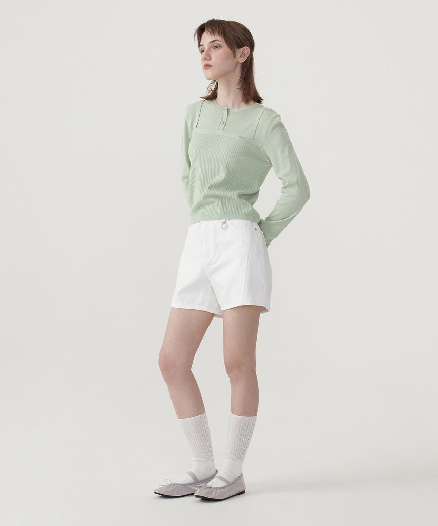 COVERNAT WOMAN Layered Round Neck Knit Light Green