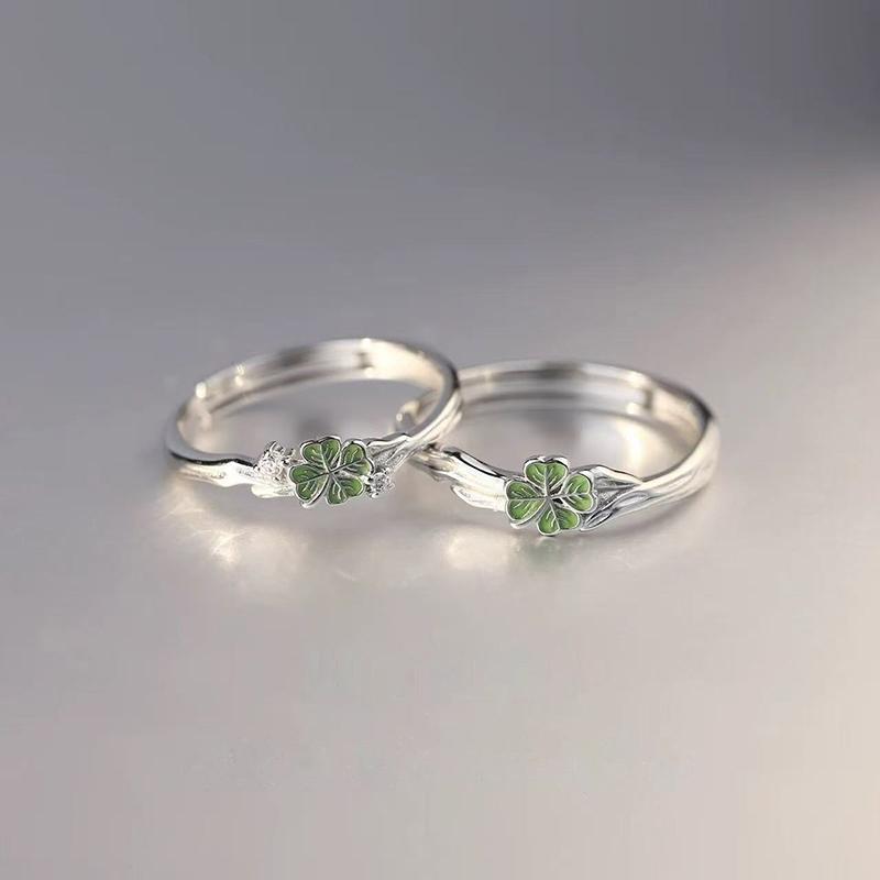 Vierblättriger Kleeblatt-Partnerring für Damen und Mädchen, verstellbarer offener Ring, Schmuckgeschenk für Partys