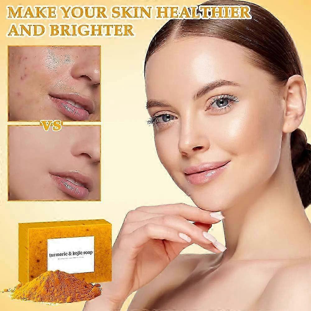 2pcs Lemon Turmeric Kojic Soap, Natural Handmade Soap, Turmeric Soap Bar for Face and Body, Smooth Skin Tumeric Soap, Deep Cleansing Soap 100g
