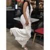 Sexy Lace Sling Long Dress Women Ruffle Spliced High Waist Sleeveless Halter Dresses Spring Summer Lady Vestidos