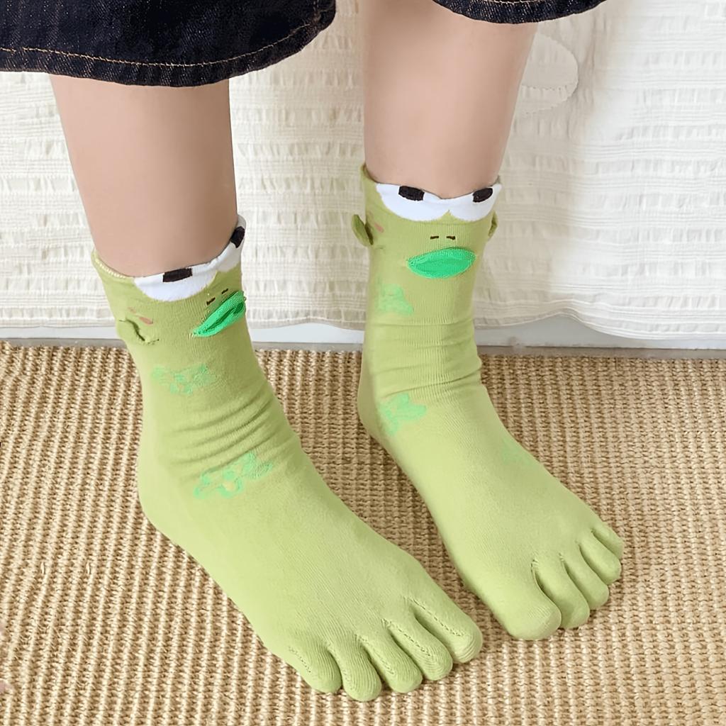 4Pairs All-Season Wearable New Ugly Cute Quirky Abstract Clownfish Five-Toe Couple Mid-Calf Socks