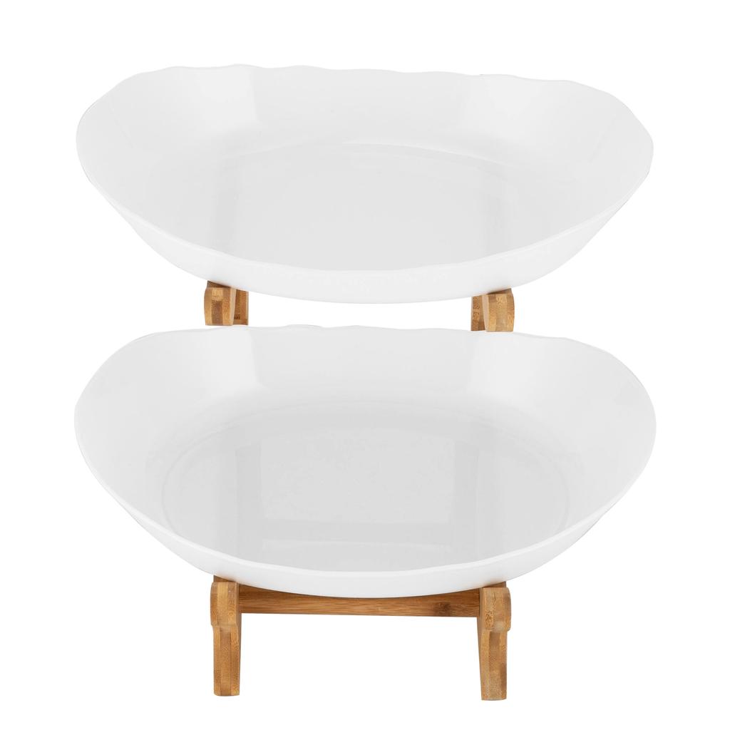2 Tier Fruit Bowl Bamboo Stand, Detachable Modern Fruit Basket for Kitchen Counter, Table Centerpiece for Party Wedding Dessert