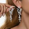 Silver Needle Rhinestone Flower Tassel Stud Earrings - Elegant European & American Design for Women