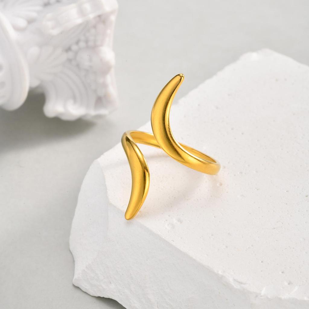Asymmetrische geometrische Hohlringe aus Edelstahl für Damen, Schicke mehrschichtige Ringe mit unregelmäßiger Öffnung, Modeschmuck Geschenke