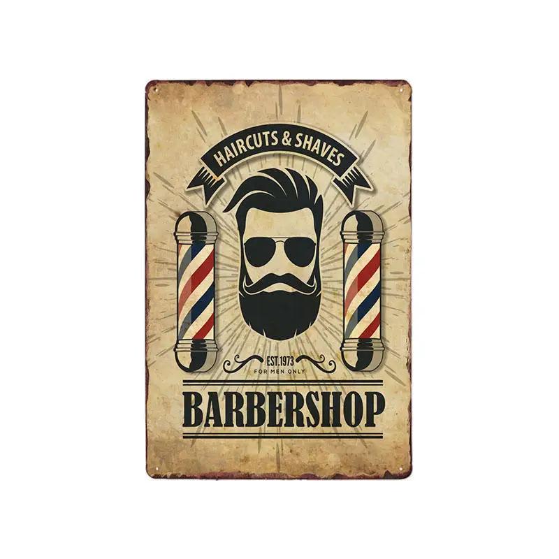 Hohappyme Vintage Barber Shop Metal Signs Barbershop Poster Bar Pub Retro Plaque Haircut and Shave Beard Iron Plates 20x30 Cm