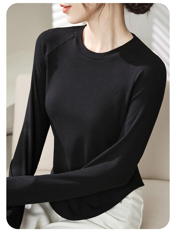 Autumn and winter women's base shirt with raglan sleeves, round neck long sleeves, irregular hem for slimming and slimming, basic versatile top