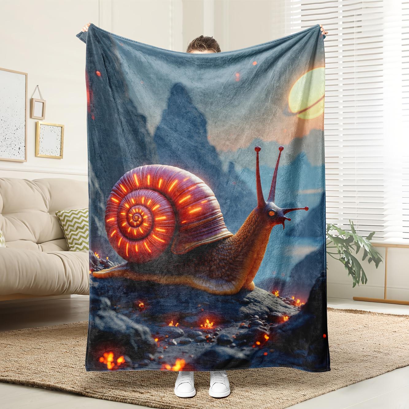 

1pc Snail Sci-Fi Blanket - Glowing Orange Snail & Fiery Landscape Design, Soft Flannel-like Texture, All-Season Couch/Bedspread 130x150cm51x59in
