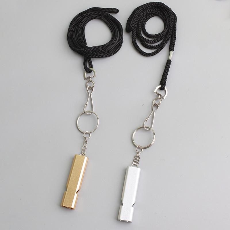 Flat Aluminum Alloy Double Tube Whistle Professional With Rope Portable Outdoor Survival Whistle Tool