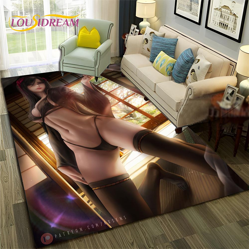 Game Cartoon Sexy Lace Girl Tifa Aerith Carpet Rug for Home Living Room Bedroom Sofa Doormat Decor,Area Rug Non-slip Floor Mat