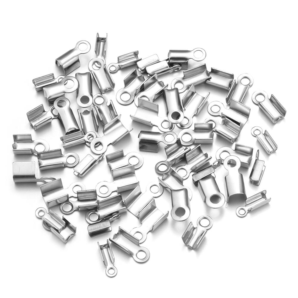 30-60pcs Stainless Steel Cove Clasps Cord End Caps String Ribbon Leather Clip Tip Fold Crimp Bead Connectors For Jewelry Making