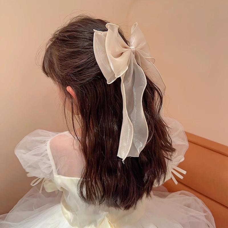 Sweet Chiffon Bow Hair Clips Girls Blue Shining Satin Bowknot Hair Clips Ribbon Bow Barrette Hairpin Grip Ponytail Clip Headwear