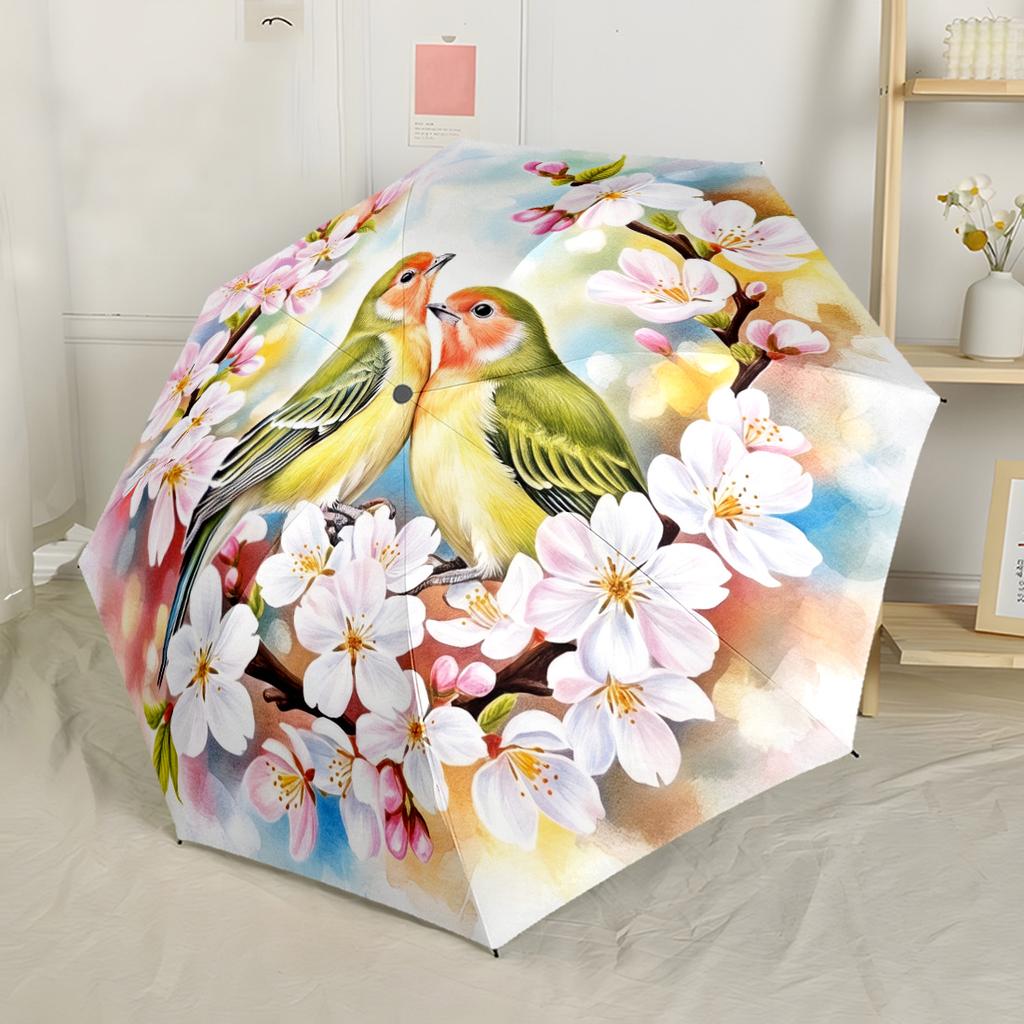 Floral Bird Garden Scene Compact Travel Automatic Umbrella Compact & Durable 8-Rib Design Lightweight for Outdoor Daily Use Stylish Accessory