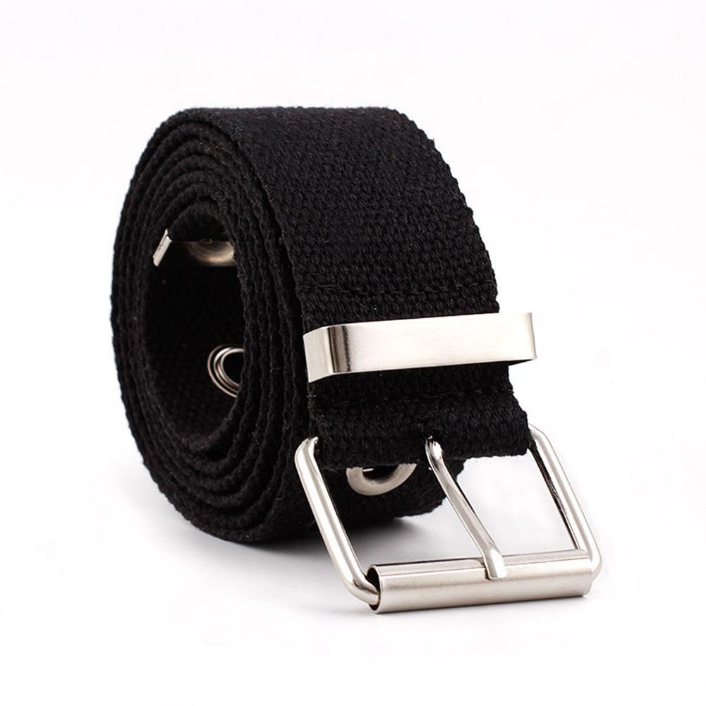 Men Women Fashion All Match Pin Buckle Hollow Out Holes Canvas Waist Belt