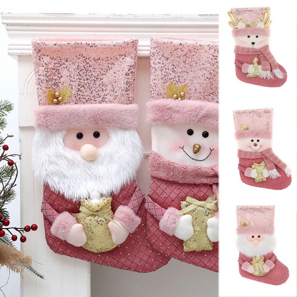 Large Capacity Pink Christmas Socks Decorative Christmas Children Candy Bags  Festival