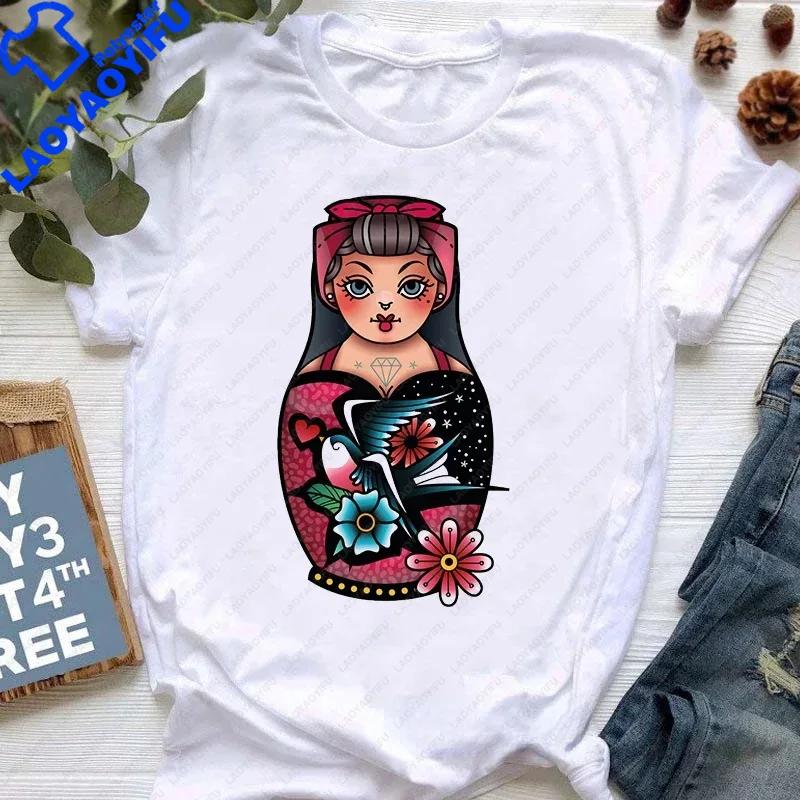 Matryoshka Doll T Shirt 2023 Funny Summer Fashion Tshirt Russian Doll TShirt Unisex White Casual T Shirt Female Harajuku Shirt