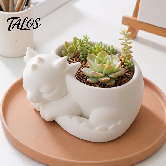 Talos Blumentopf-Ornament, 3D-gedruckte schlafende Drachenform, matt großer gewölbter Pflanztopf, für Heim-Büro-Schreibtisch-Garten-Dekoration