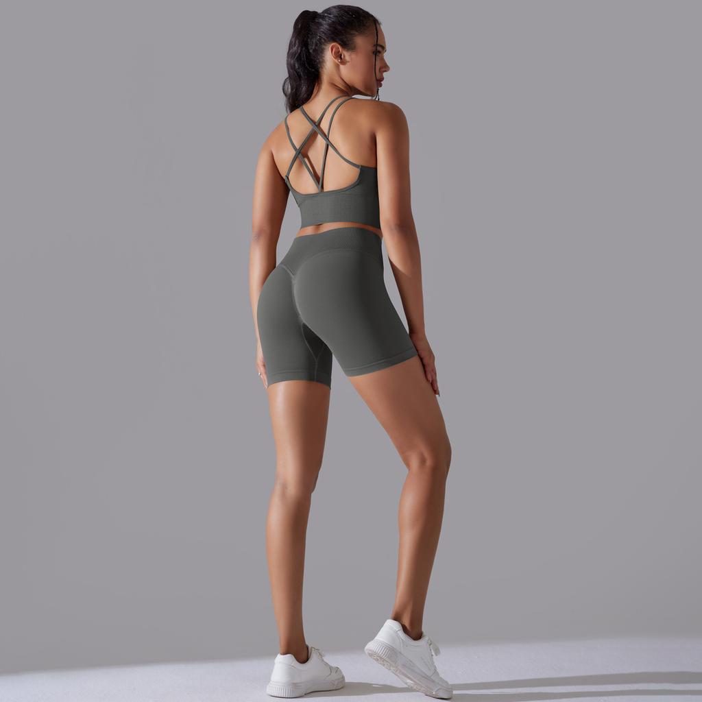 New High Waist Peach Hip Tight Pants Set, Sports Back Yoga Clothes, Running Training Fitness Set, Two Piece Set For Women