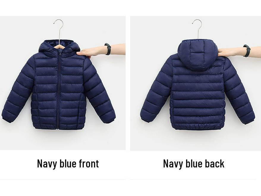 Autumn/Winter Solid Color Hooded Children's Down Cotton Jacket - Lightweight and Warm for Boys & Girls.