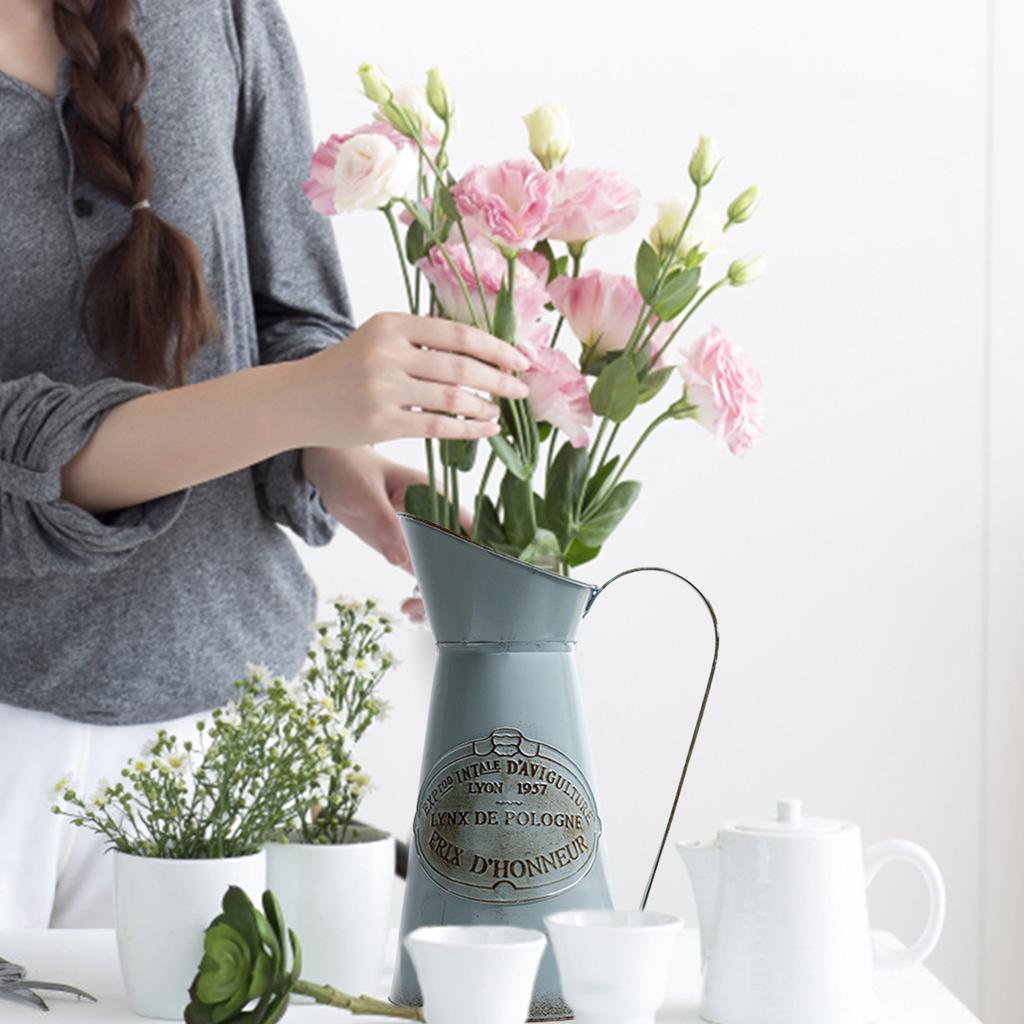 Vintage Style Metal Flower Vase Galvanized Finish Rustic Flower Jug Vase for Indoor and Outdoor Decor