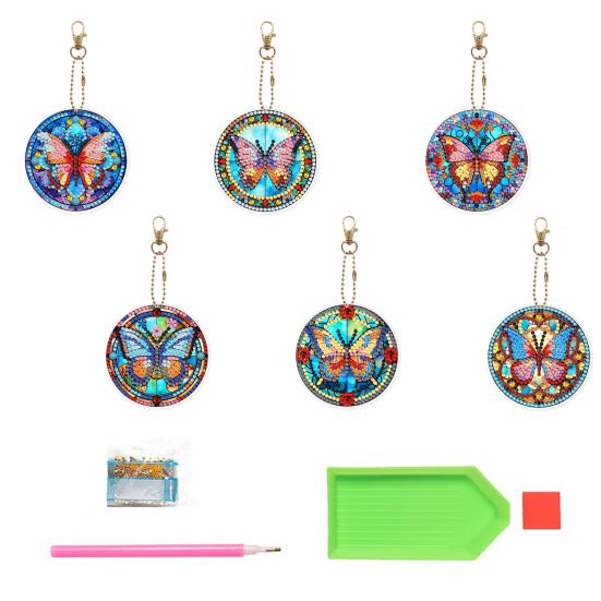 6Pcs Diamond Painting Keychain Cartoon Double Sided Diamond Painting Handmade Gift DIY Lovers Backpacks Walls Windows Decoration