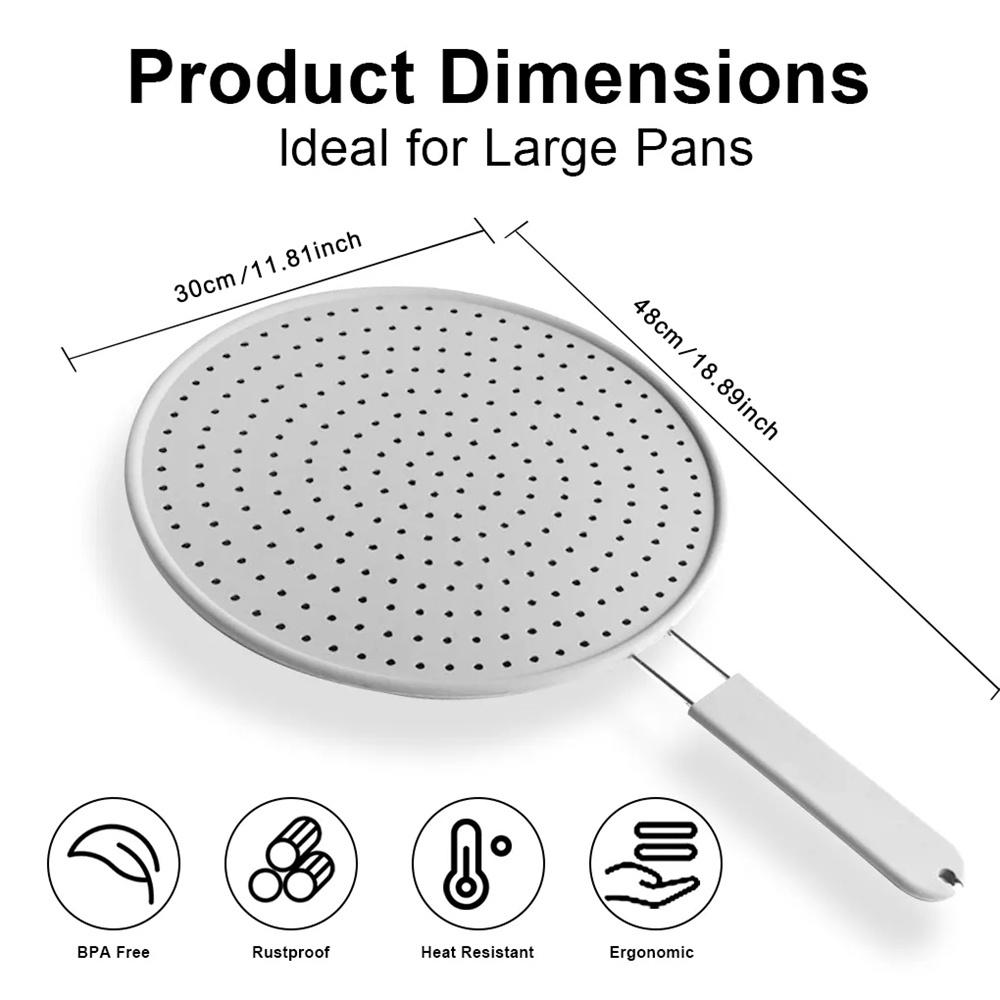 Silicone Splatter Screen with Handle Heat-resisting Oil Splash Guard Drain Board Cover Kitchen Frying Pan Lid Cooking Tools
