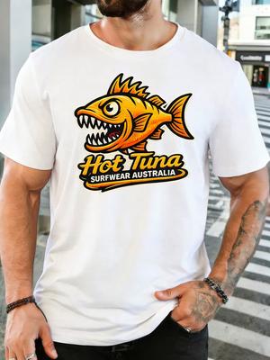 Unisex Retro Hot Tuna Surf Vis Aussie Logo Grafisch Katoenen T-shirt met Korte Mouwen Ronde Hals Zacht Mannen Zomer Casual Ademend Straat Top