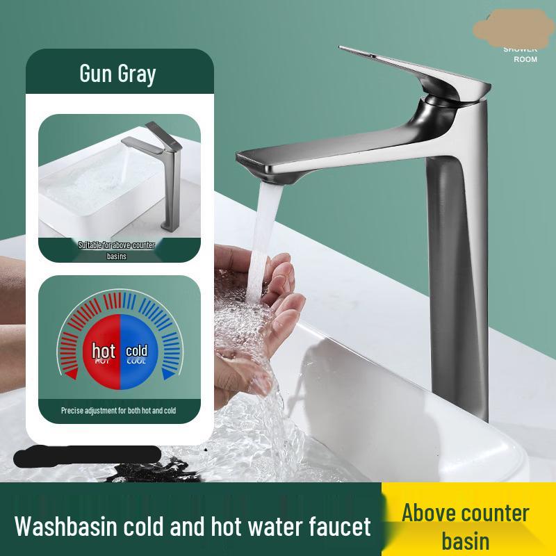 Gunmetal Grey Tall Bathroom Basin Faucet