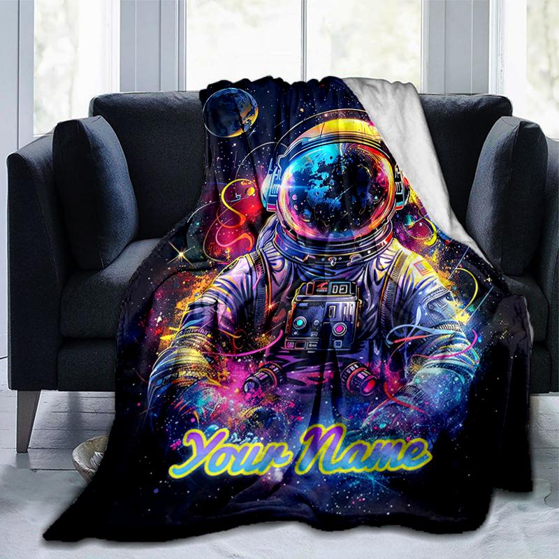 1PC Custom Name Cosmic Astronaut Journey Flannel blankets Patterns Throw Blanket All-Season Soft Gift for Couch, Bed, Camping gifts