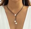 Mode, eenvoud, imitatieparel, sleutelbeenketting, dubbele laag, waxdraad, veelzijdige ketting voor dames