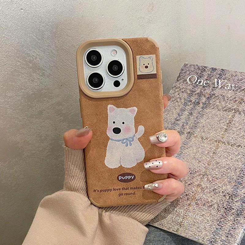 

Милая собака породы такса Вест-Хайленд с осенним и зимним кожаным узором, подходящим для мобильного телефона iPhone16pro, защитного чехла Apple 15 Pro iPhone 16